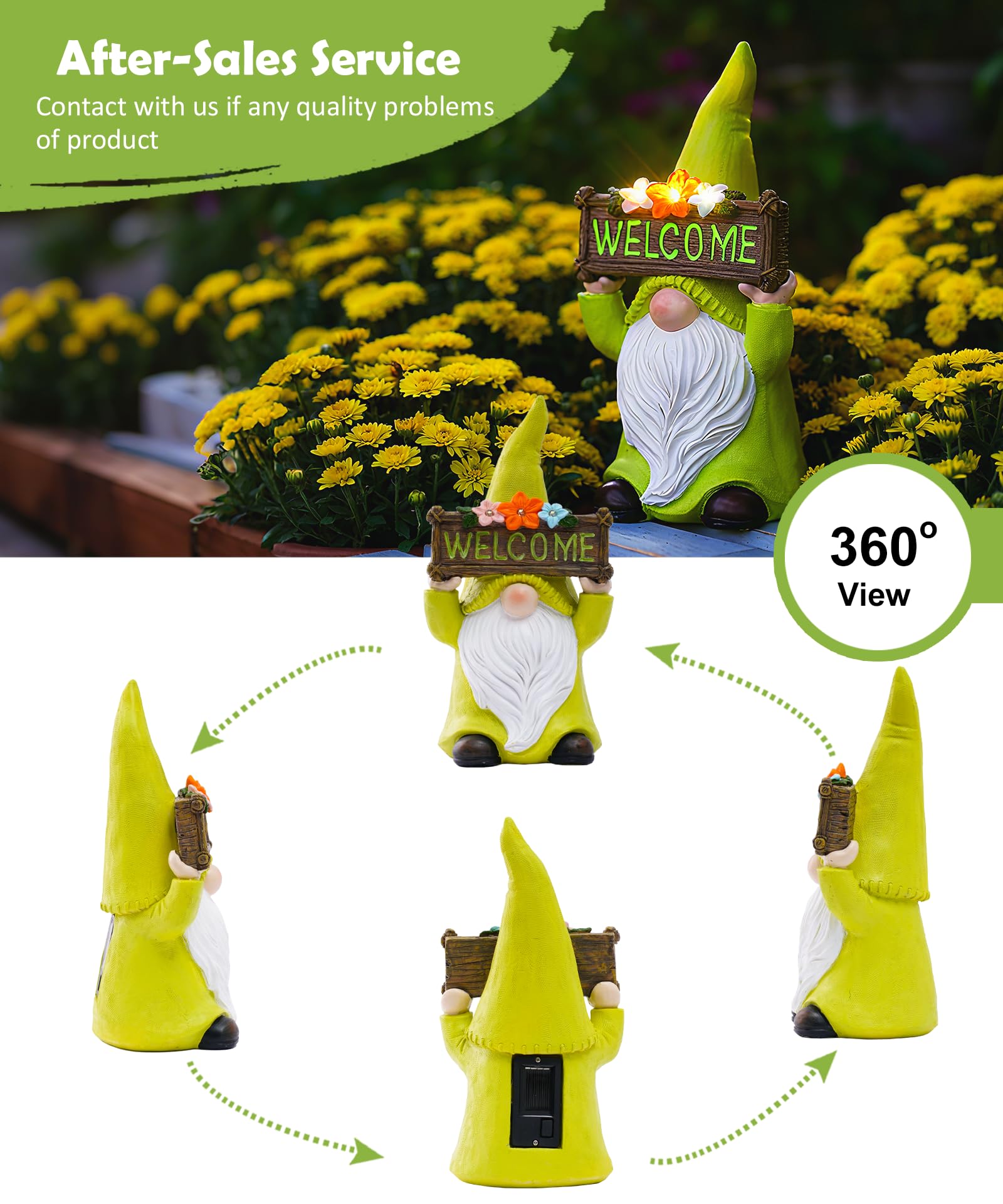 Yeomoo Nano da giardino a energia solare con cartello di benvenuto e fiori per esterni, decorazione da giardino, divertente gnomo, decorazione solare, regalo per donne, uomini, mamme, compleanno