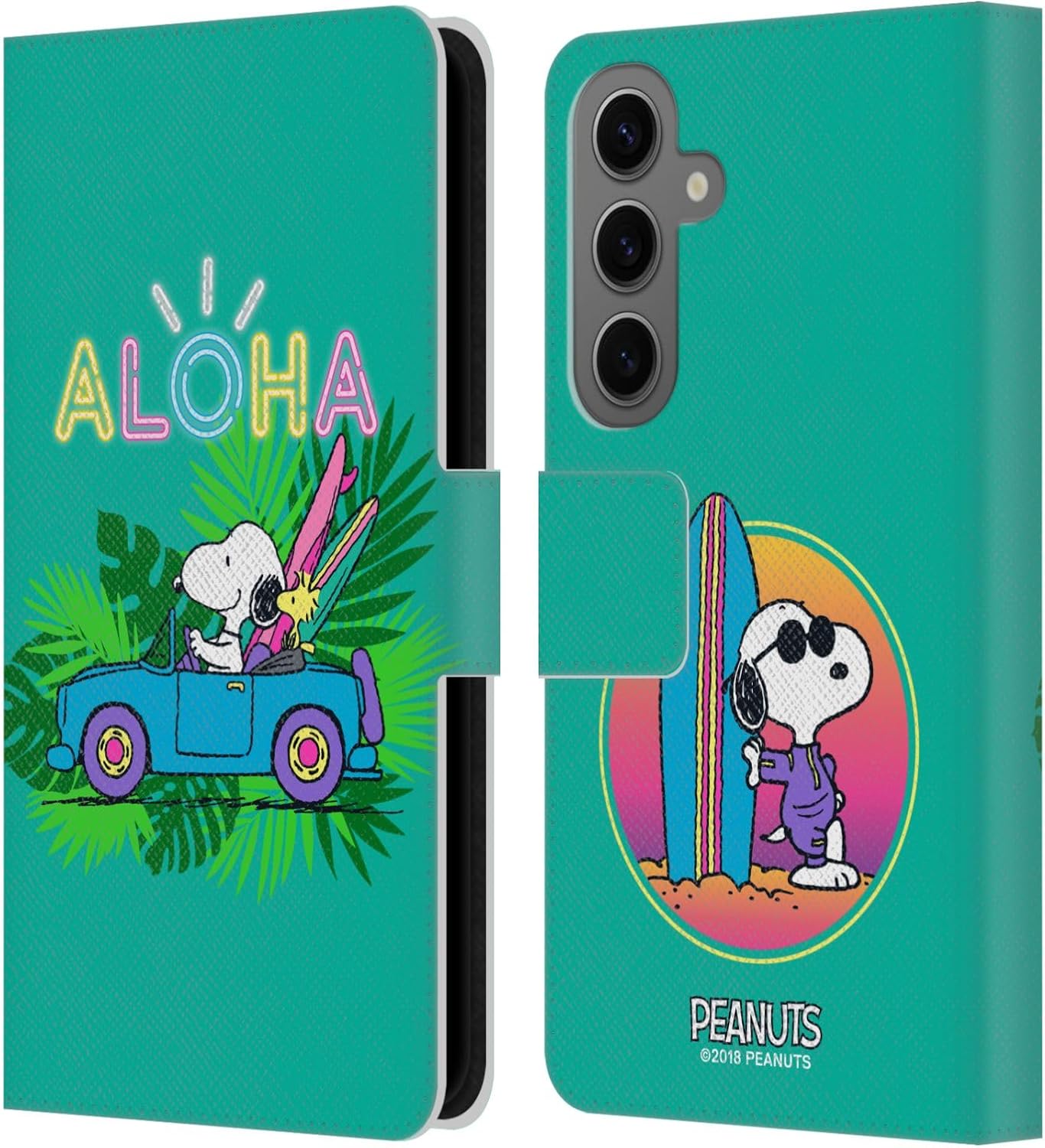 Head Case Designs Officially Licensed Peanuts Tropical Surf Snoopy Aloha Disco Leather Wallet Case Compatible with Samsung Galaxy S25