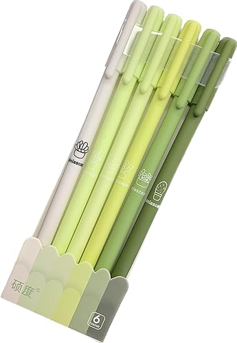 MiMi - 6 bolígrafos de tinta de gel negra de 0.020 in, colores pastel en degradé, bonitos suministros de oficina y escuela (verde)