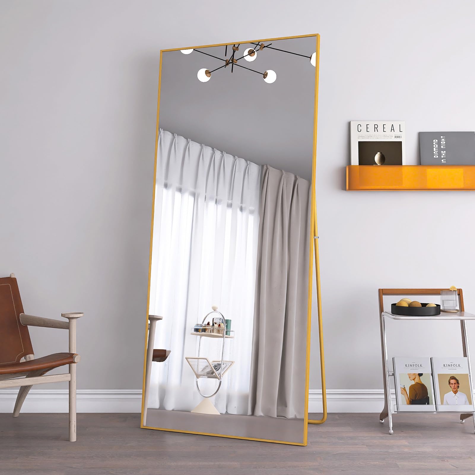 PerGar Minimalistyczne lustro stojące w ramie, 180 x 80 cm, lustro stojące na całe ciało z ramą ze stopu aluminium, duże lustro ścienne, nowoczesne lustro do sypialni, salonu, złote