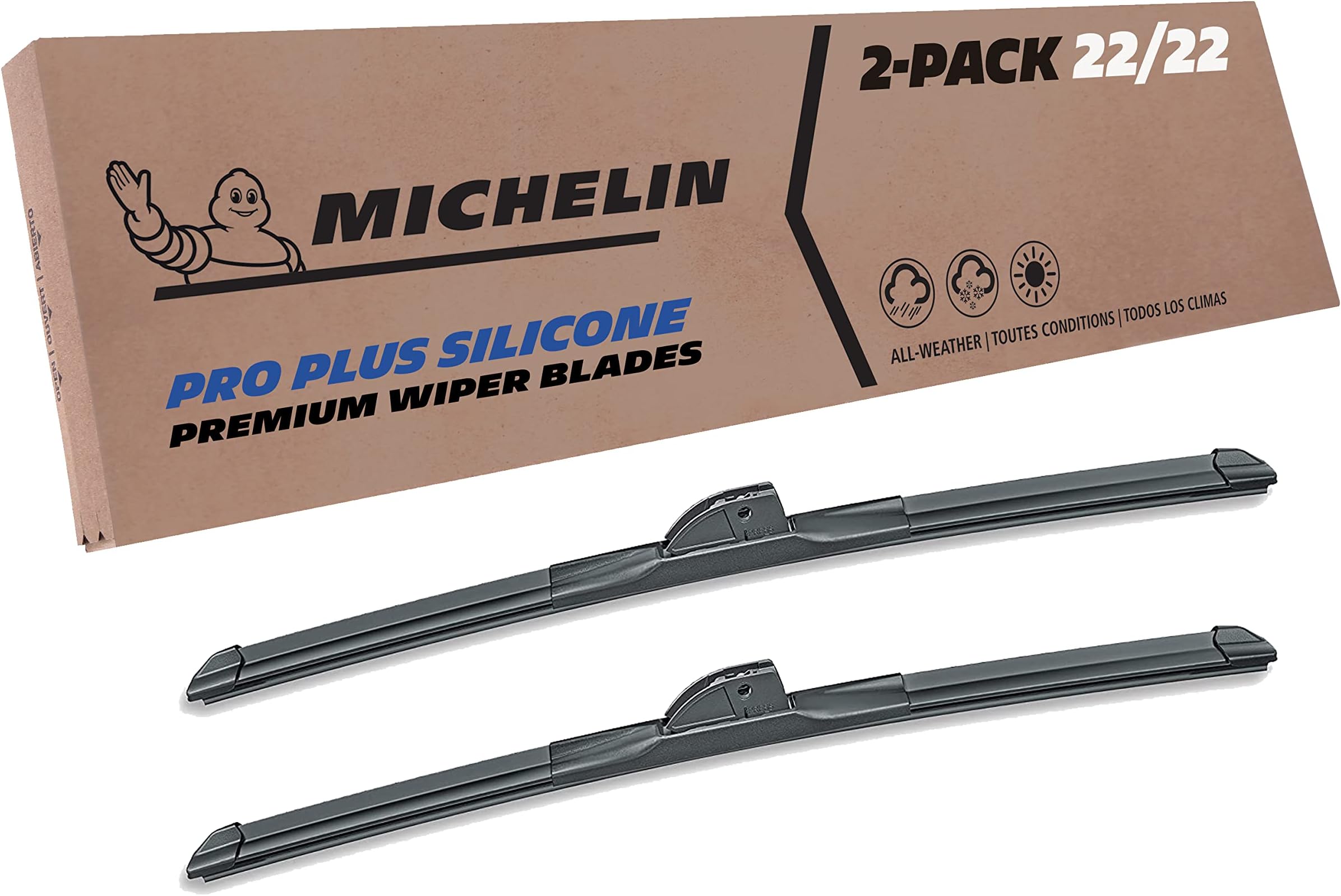 Michelin 40-2222SPBA Pro Plus Silicone Twin Pack 22 inch Wiper Blade Fits Select Chevrolet, Ford, GMC, Ram, Dodge, Cadillac, Buick, Chrysler, Lincoln, Model Years (2 Pack)