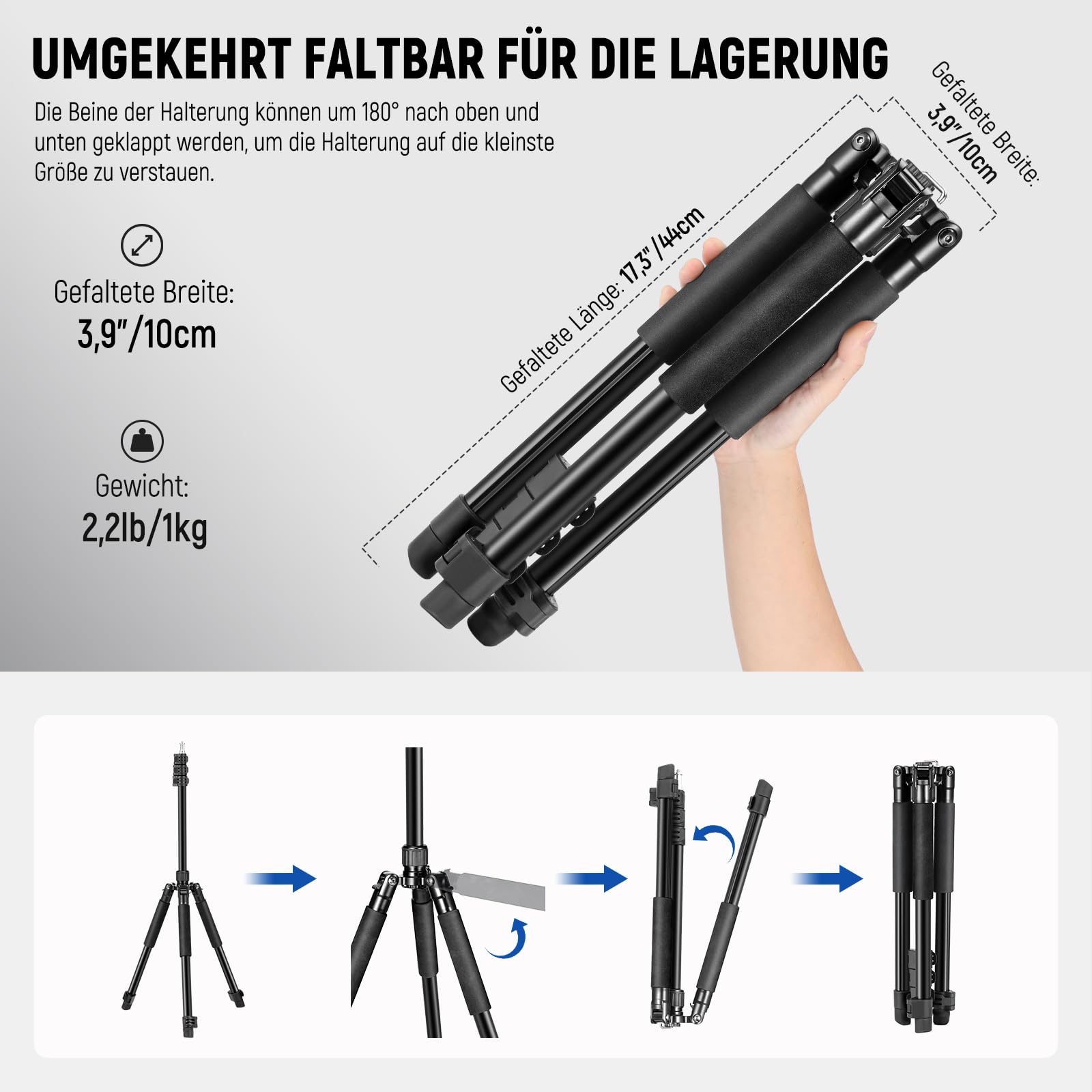 NEEWER Fotografie Lichtstativ, 47–195cm (1,5–6,4 ft) Aluminium-Stativ mit umkehrbarer Studiobeleuchtung, Smartphone Videostativ mit 1/4" Schraube für Blitzlichtkamera Softbox, 2kg Tragkraft, ST195