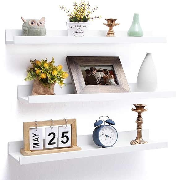 Axeman Picture Ledge Shelf, Floating Shelves White Set of 3