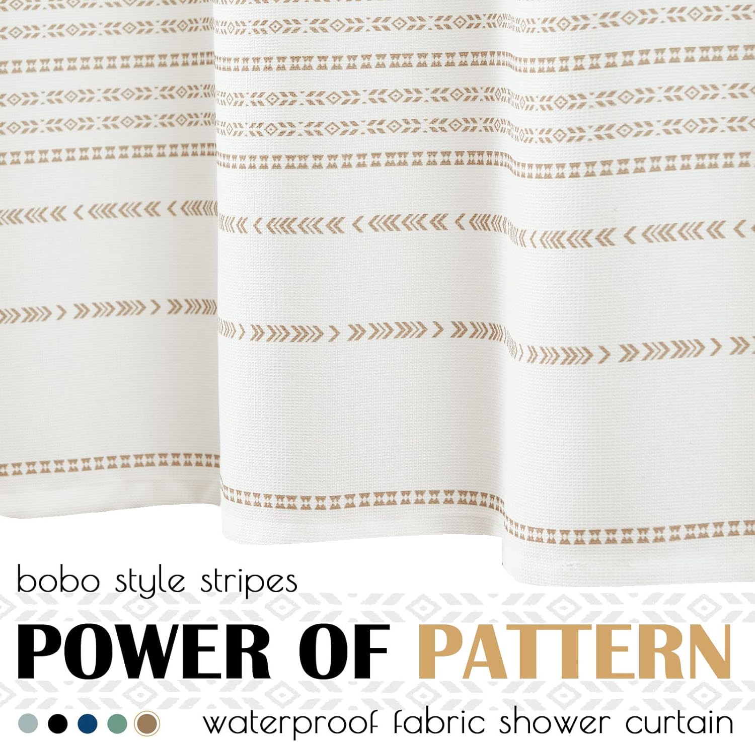 jinchan Taupe and White Boho Striped Shower Curtain Modern Waterproof Fabric Shower Curtains for Bathroom with 12 Hooks 70x72 inches