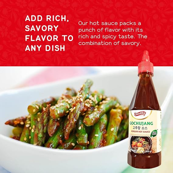 Shirakiku Gochujang Hot Sauce | Korean Non-GMO With Soybean, Tapioca Syrup Base and Salt | Perfect for Authentic Asian Cuisine | Convenient Squeezable Bottle with Twist Cap 18 oz