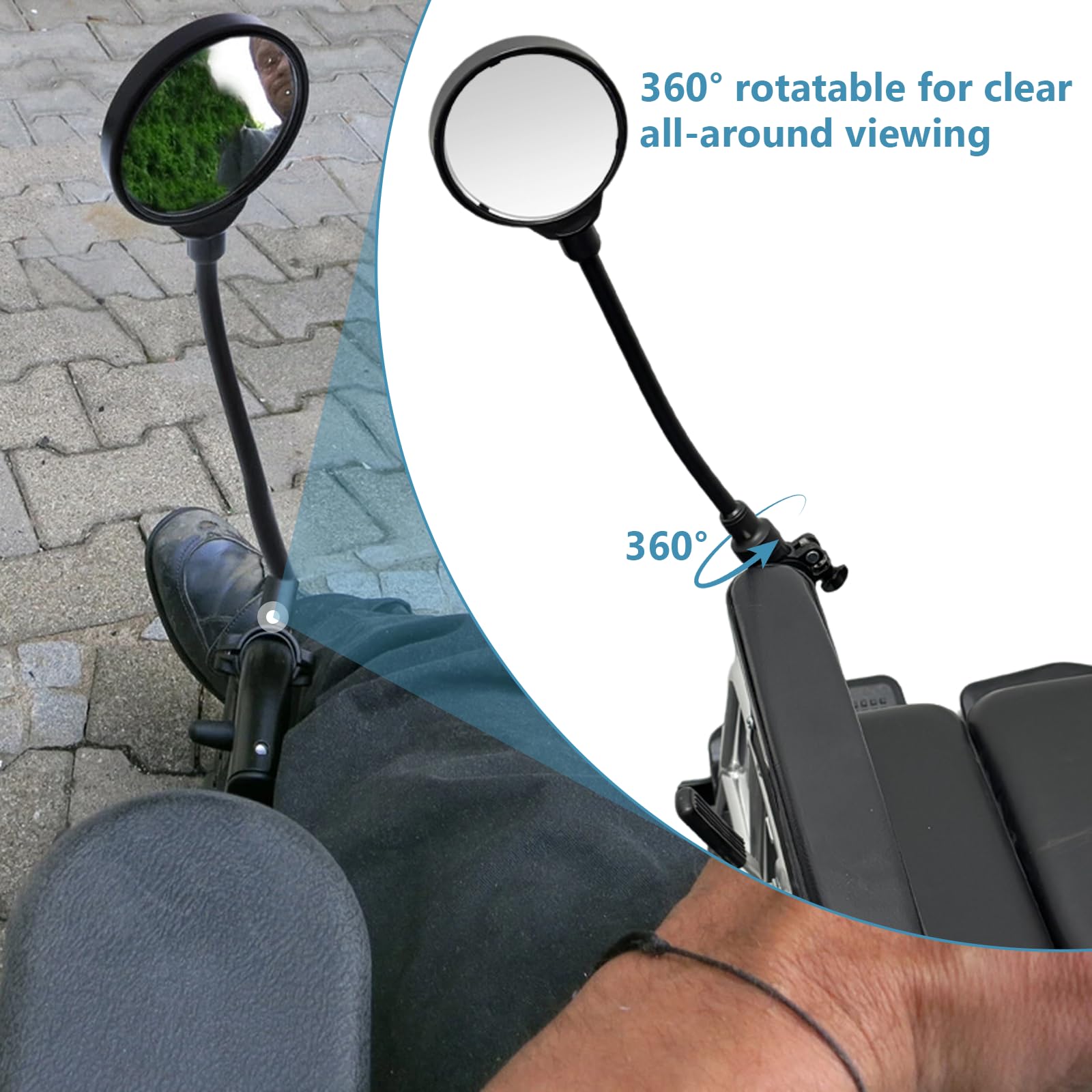 Rétroviseur Vélo Rotatif 360° – HD, Antichoc, Compatible Moto, Fauteuil Roulant, VTT, Installation Facile