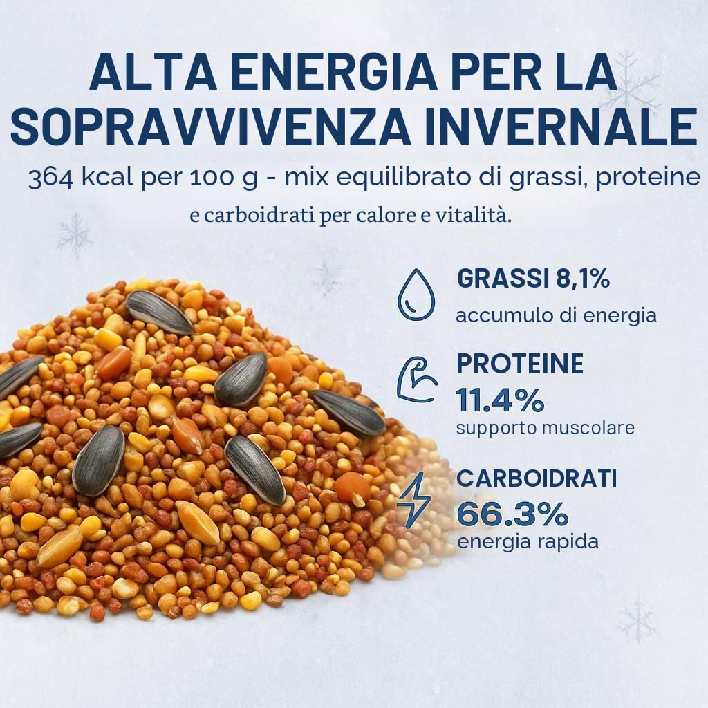 GiDeli Mangime invernale per uccelli, 25 kg, per uccelli selvatici, tutto l'anno, per giardino e balcone, con semi di lino, ricco di omega-3, calcio, senza additivi