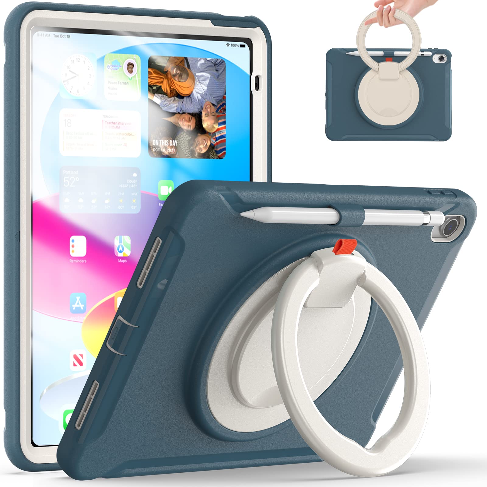 Funda para iPad 11 y 10.9 pulgadas con soporte giratorio 360 y protector de pantalla 8