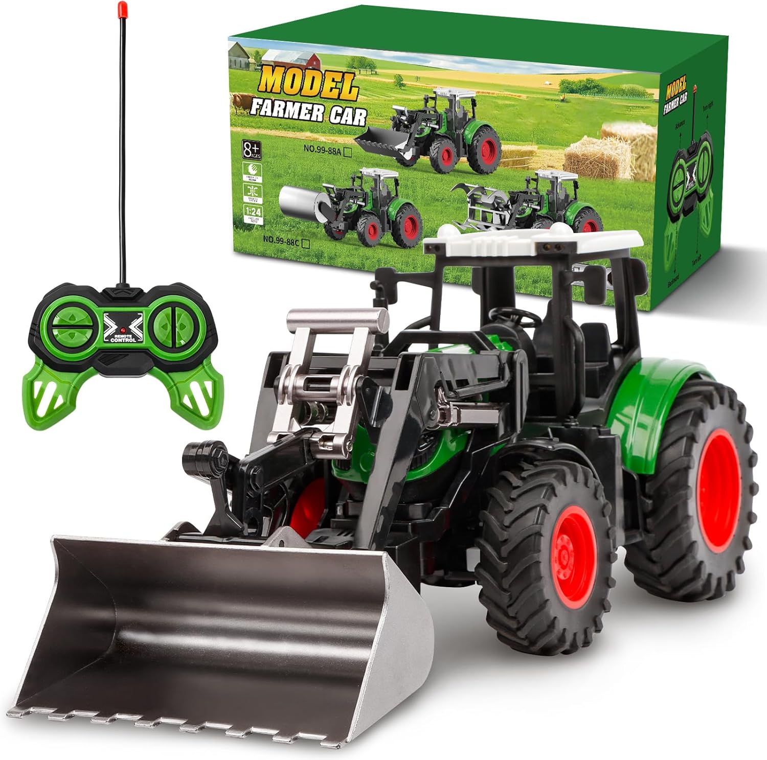 Remote Control Tractor Toy for Kids 3-5, 1/24 Scale Kids RC Truck Tractor with Light and Sound Farm Vehicle Toys for Toddlers Boys Girls 3 4 5 6 7 8 9 Year Old Birthday Gift