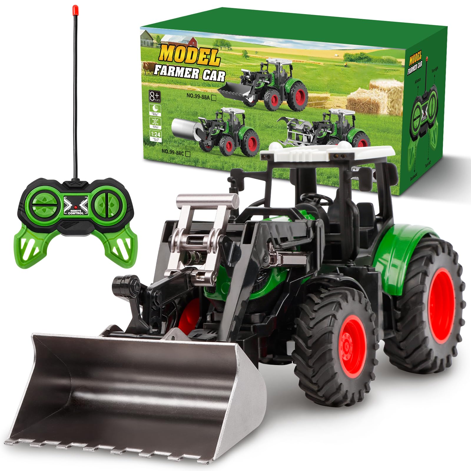 Ferngesteuerter Spielzeugtraktor für Kinder von 3 bis 5 Jahren, ferngesteuerter Traktor-LKW im Maßstab 1/24 mit Licht und Sound, Landwirtschaftsfahrzeug für Kleinkinder, Mädchen von 3, 4
