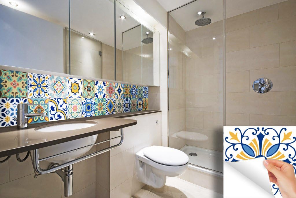 GSS Designs 24 PC Pack Traditional Mexican Talavera Tile Stickers for Bathroom & Kitchen Backsplash Decoration 4x4 Inch (10x10cm) Waterproof Removable Wall Sticker Decals(TS24-005)