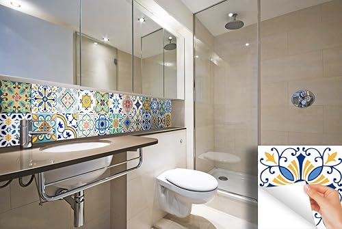 Miniatura 3 de GSS Designs - Paquete de 24 calcomanías tradicionales mexicanas para azulejos de talavera para baño y cocina, 4 x 4 pulgadas (3.9 x 3.9 in),