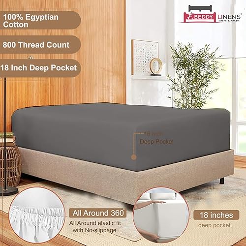 Miniatura 3 de eBeddy Linens Juego de sábanas divididas de bolsillo profundo, 5 piezas, tamaño King, sábanas de 800 hilos para colchón, sábanas de algodón egipcio