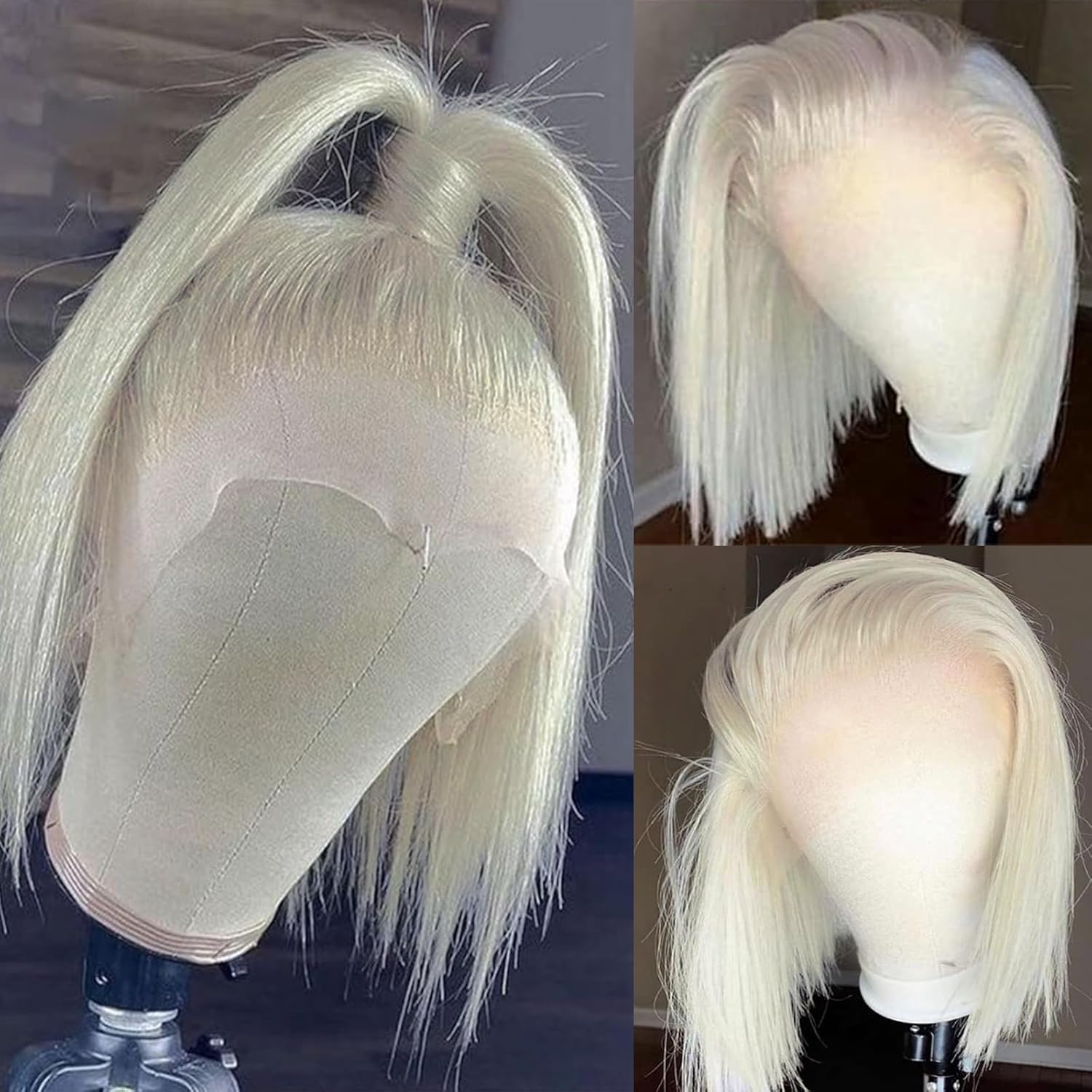 Platinum Blonde Bob Wigs Human Hair Pre Plucked 13X4 HD Transparent Lace Front Wig 180% Density Short Straight Brazilian Human Hair White Ash Blonde Glueless Bob Lace Frontal Wigs for Women 8 Inch