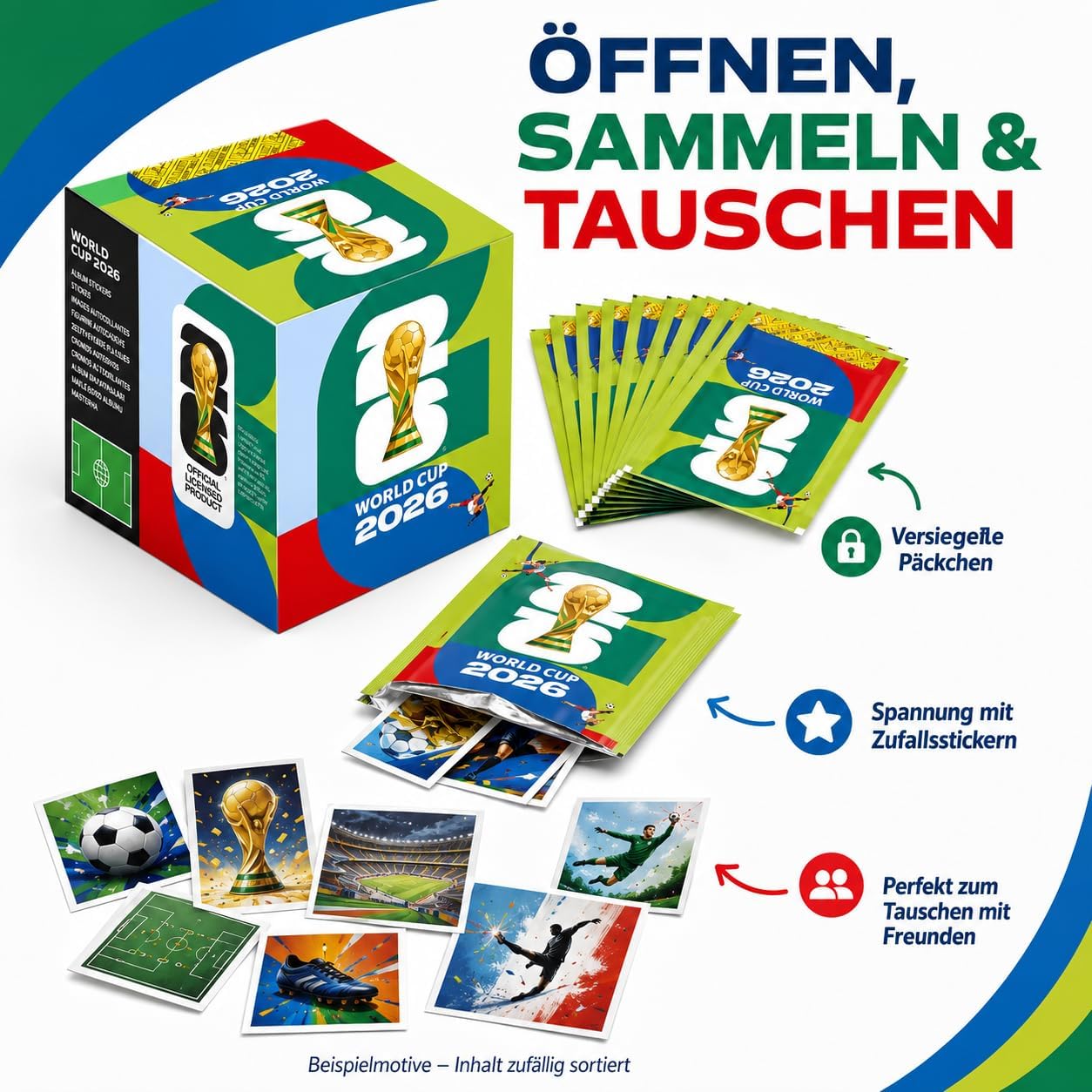 WM 2026 Sticker Super-Pack – 100 verschlossene Tüten (700 Aufkleber) mit exklusiven farbigen Parallel-Editionen | Fanartikel Set für Sammler und Fußballbegeisterte