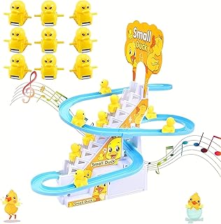 مجموعة لعب البط المتسلق الصغيرة، مجموعة ألعاب سلالم كهربائية صغيرة لتسلق السلالم، لعبة مسار البط الدوارة مع 9 مصابيح ليد وموسيقى، لعبة بطة منزلقة للأطفال الصغار - (A)