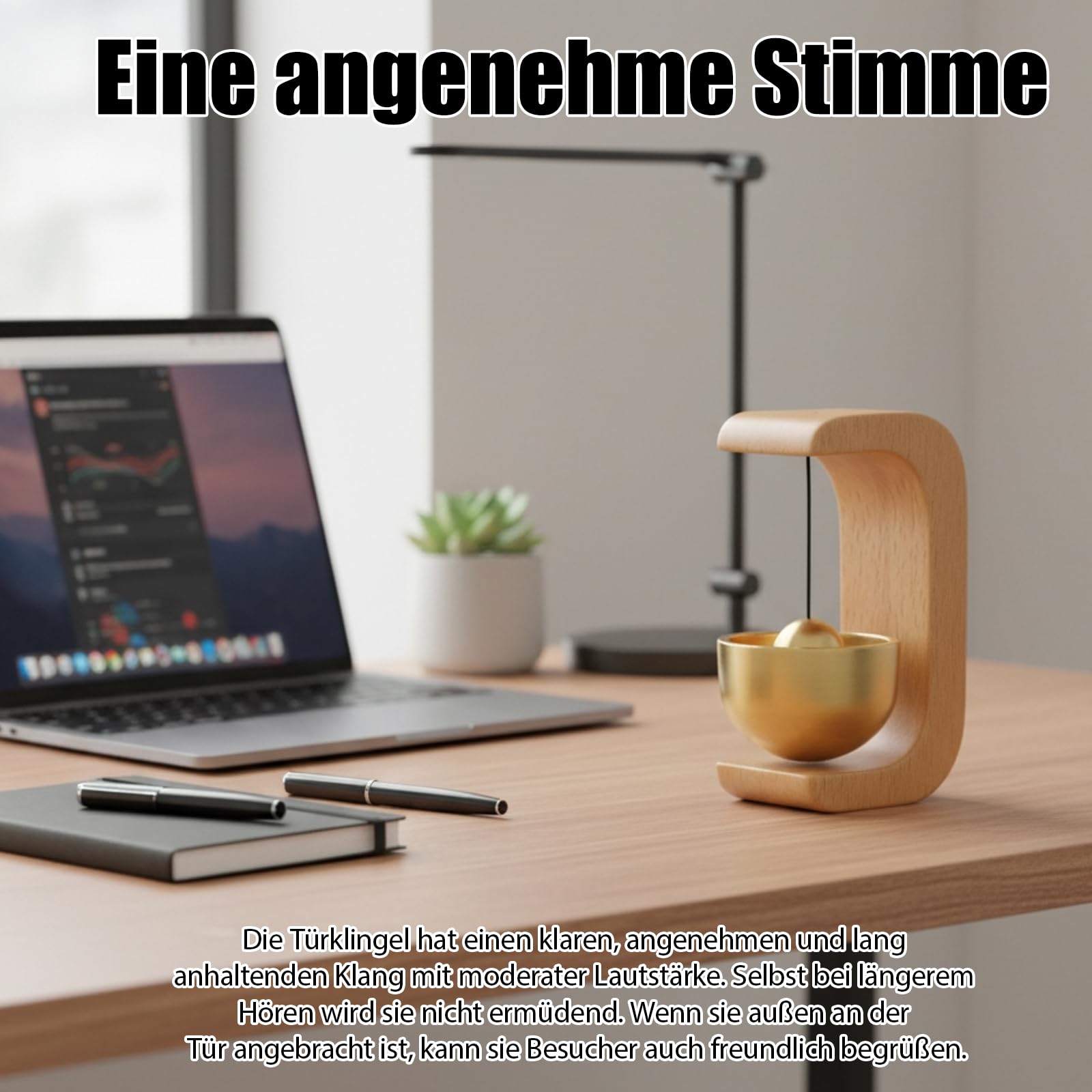 2 Stück Türglocken, Wind Chimes mit Magnet und Klebefolie, 2 Stück Glockenspiel aus Buchenholz, Türklingel mit Kupferglocke, 7,5 x 4 x 3 cm