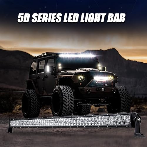 Miniatura 8 de Auxbeam Barra de luces LED de 52 pulgadas y 300 W, lámpara de conducción todoterreno súper brillante de 30000 lúmenes, lente 5D, doble fila,