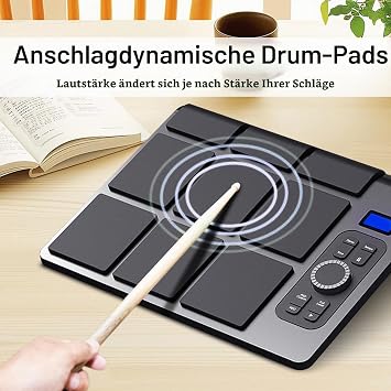 Drums Electronic Children's Portable 9-Pad Digital E Drum Set BT MIDI Various Audio Connection LCD Display Adjustable Sensitivity Electric Drum Kit with Drumsticks
