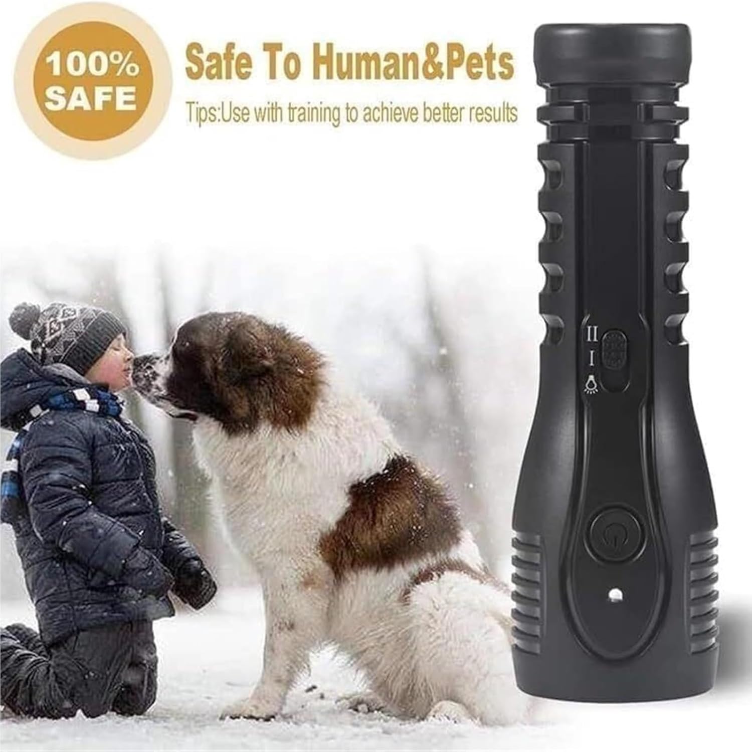 Dog Barking Deterrent Device, Ultrasonic Hand-Held Trainer with 3 Sensors & LED Flashlight, Rechargeable Behavior Correction Tool(Black)