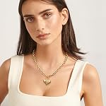 Gold Siver Heart Necklace for Women Trendy Chunky Choker Necklaces Jewelry for Women, Brass, No Gemstone