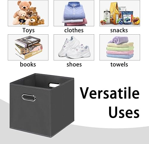 Vista 262 de Cubos de almacenamiento plegables negros, caja de almacenamiento de tela, cestas organizadoras con asas dobles para organizador del hogar