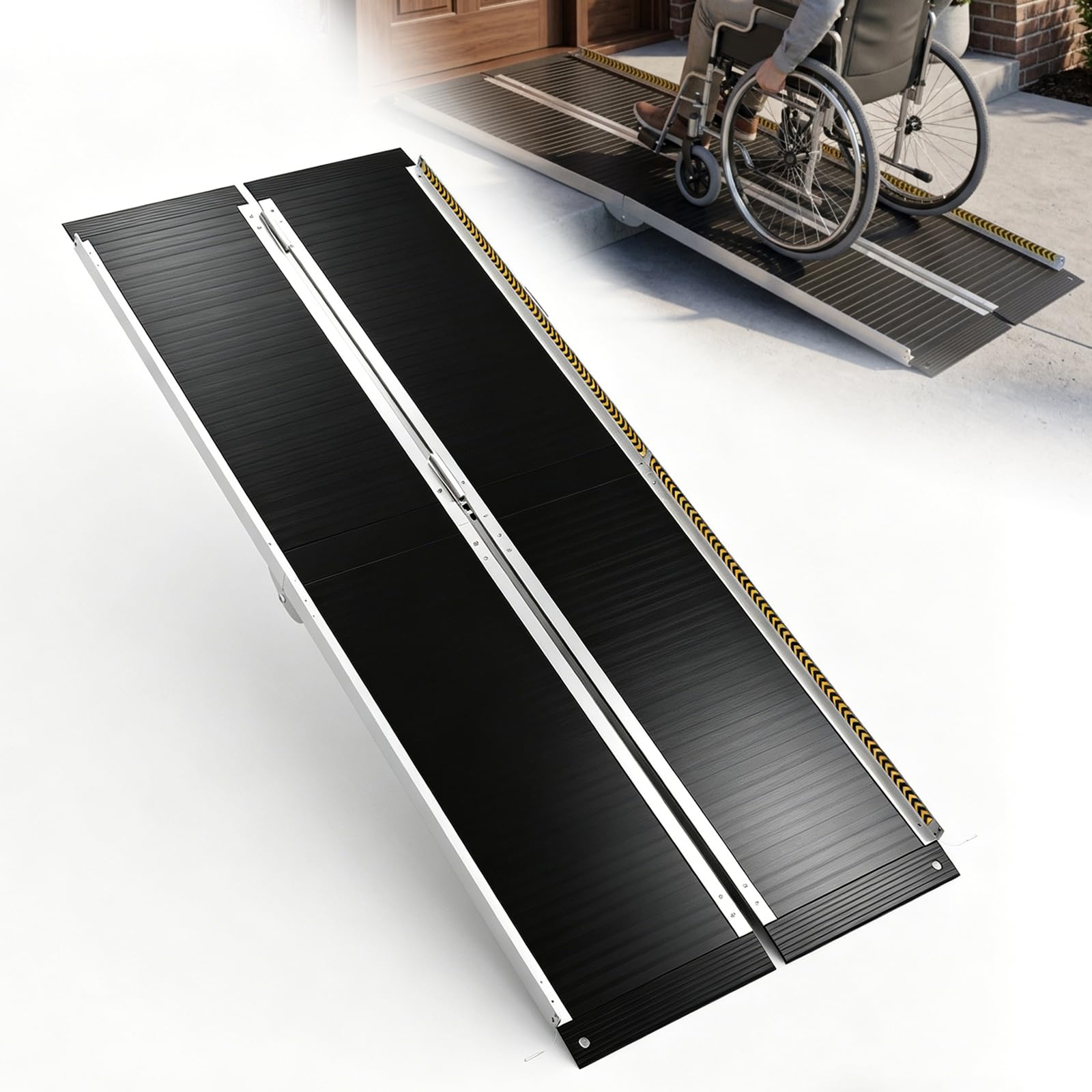 Rampe de seuil portable de 1,8 m pour fauteuil roulant idéale pour escaliers et portes