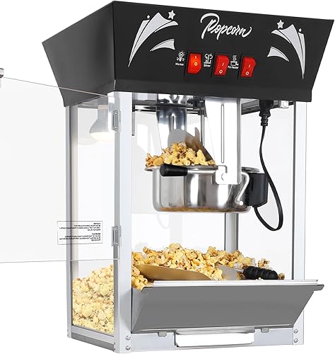 Miniatura 11 de Máquina para hacer palomitas de maíz, caldera de 12 onzas de acero inoxidable, máquina comercial de palomitas de maíz con vidrio templado, Rojo
