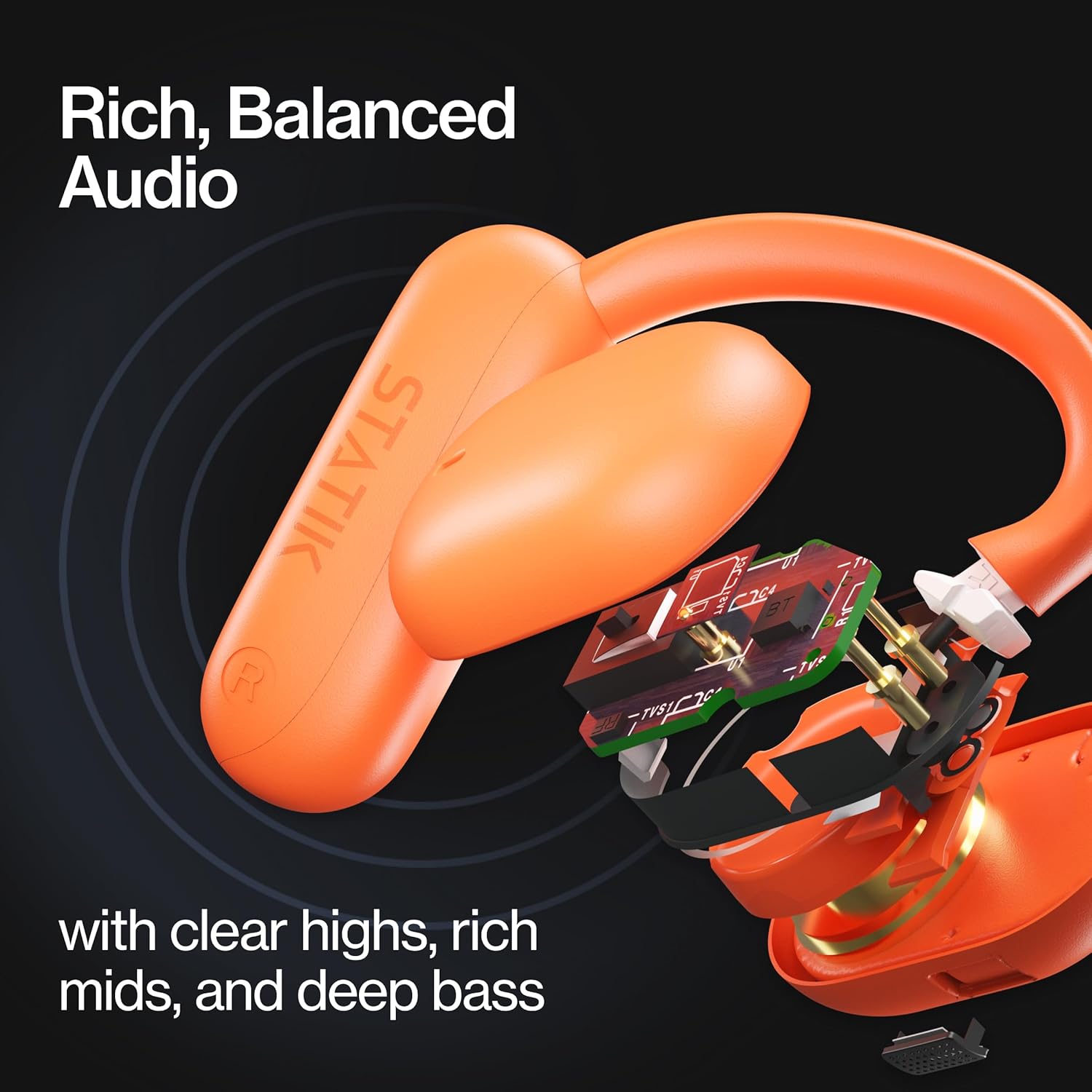 Statik Aktive Open Ear Bluetooth Earbuds - Wireless Earphones, Fast Charging & 10 Hours Long Lasting Battery, Comfortable Secure Fit, IPX5 Water Resistant - Orange