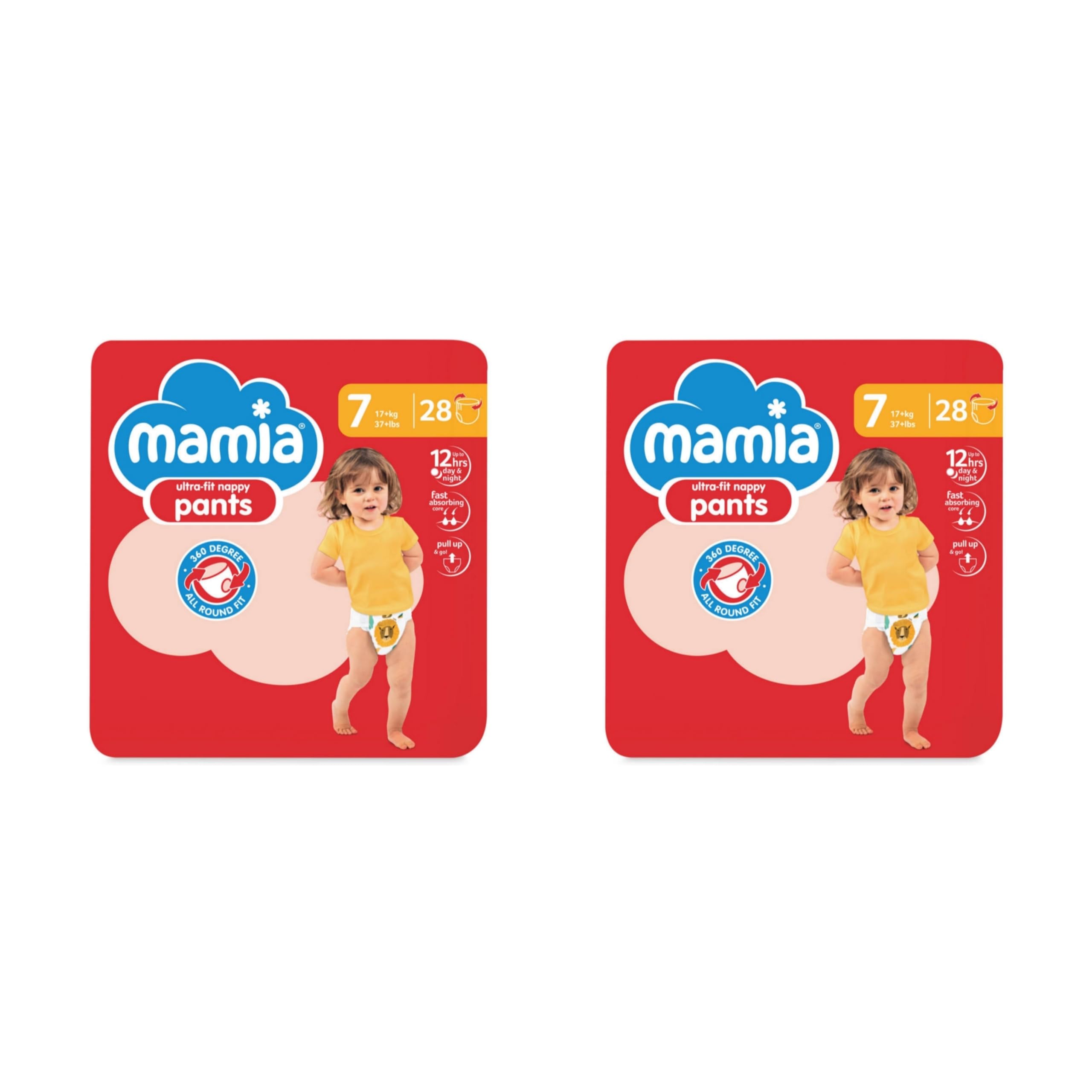 Bizzal Mamia Ultra-Fit Nappy Pants, Size 7, 17+ kg, 28 Count, 12 Hours Day & Night Protection, Pull Up & Go 56 Count