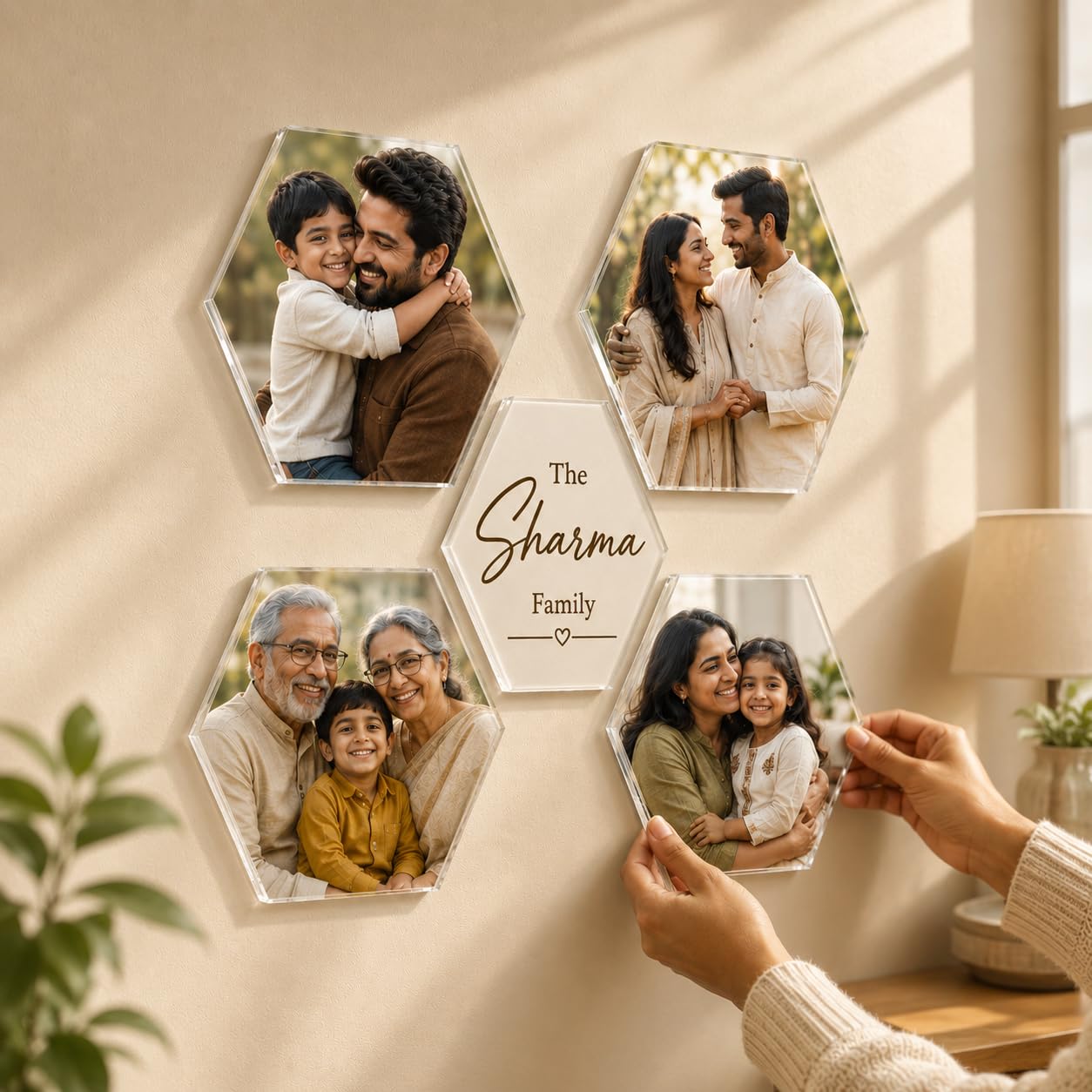 SNAPTRAP Customized Hexagon Acrylic Photo Frame for Wall Decor | Personalized Acrylic Wall Photo | Custom Photo Collage Frame | Frameless Peel & Stick Family Picture Wall Art Gift (Hexagon, Medium)-image-43
