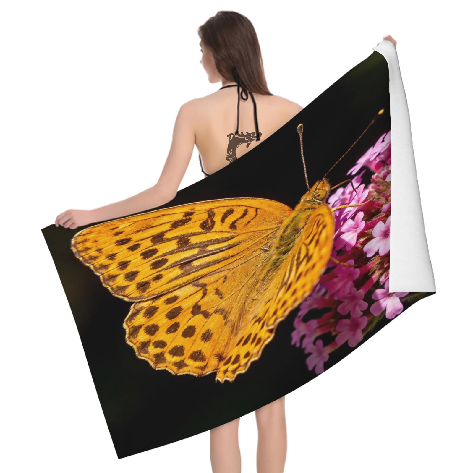 Leichong 3D Butterflies Beach Towel Microfiber Soft Quick Dry for Adults, Insects Bath Towel Lightweight Soft Absorbent for Travel Swimming Pool Sports, 75 x 150 cm