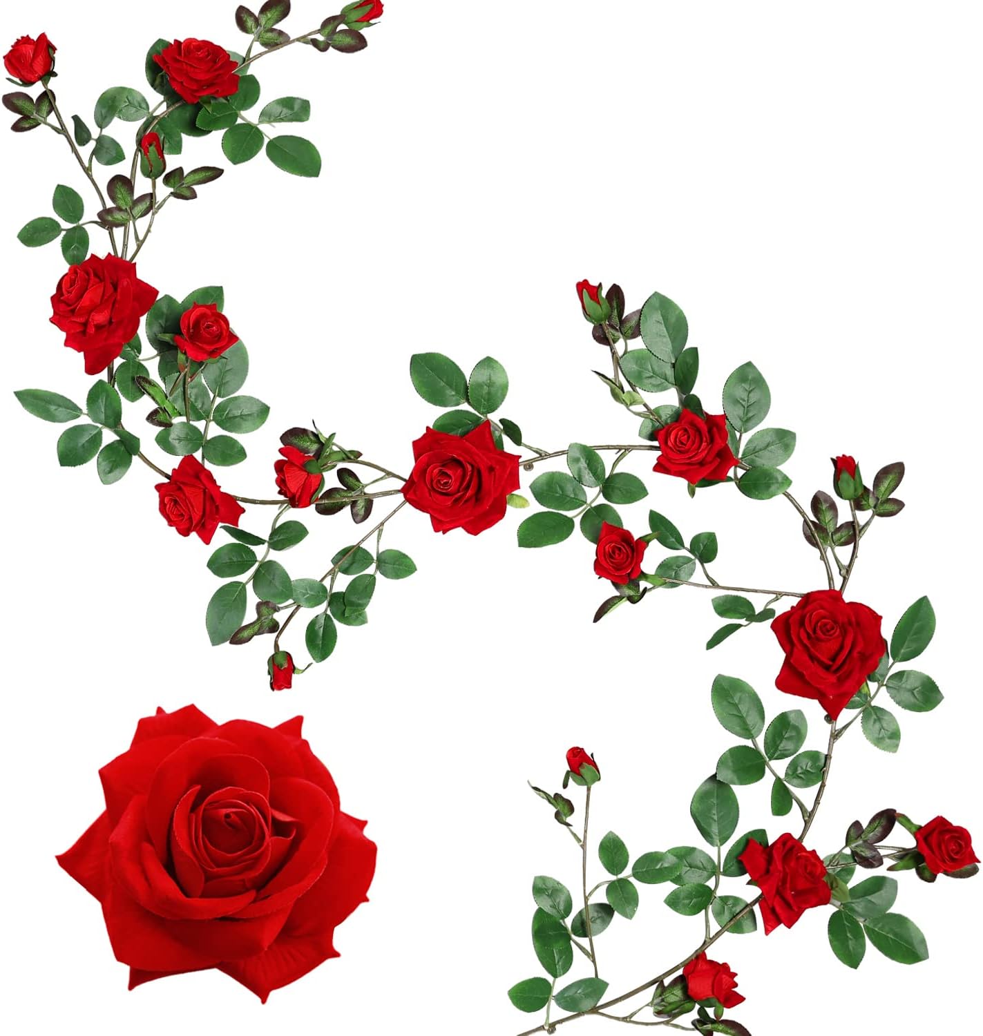 Veryhome Artificial Silk Rose Flowers Ivy Garland Fake Vines Hanging Plant Leaves For Wedding Party Garden Wall Valentine Decorations 1PCS （ Red, Upgraded Version ）