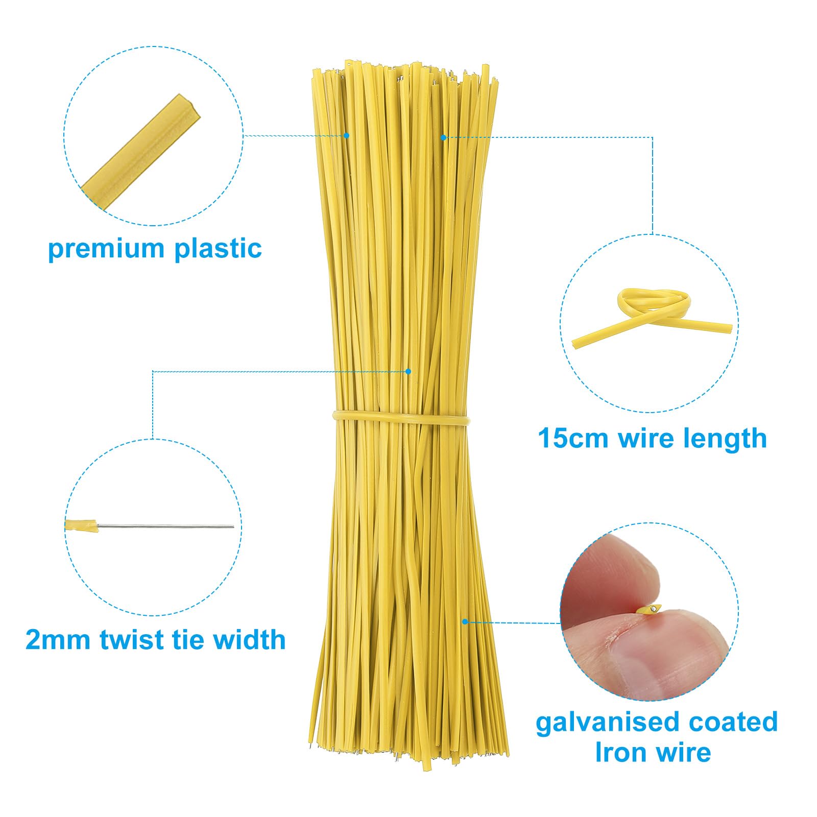 PATIKIL Plastic Twist Ties, 300 Pcs 6 Inch Reusable Cable Ties, 0.08 Inch Wide Bag Coated Ties for Household and Office Use Yellow - Image 3