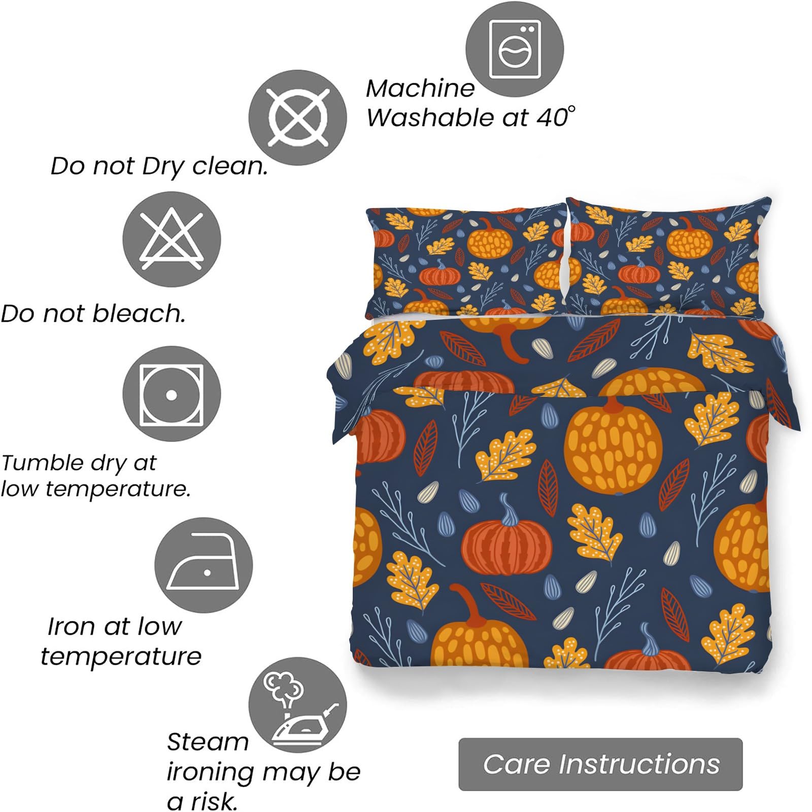 Poszwa na kołdrę 150x200 dyni, poszewka na kołdrę liść dębu poszewka na kołdrę, oddychająca mikrofibra miękka 3-częściowa, dwustronna poszewka na kołdrę i poszewki na poduszki 50 x 80 cm, z