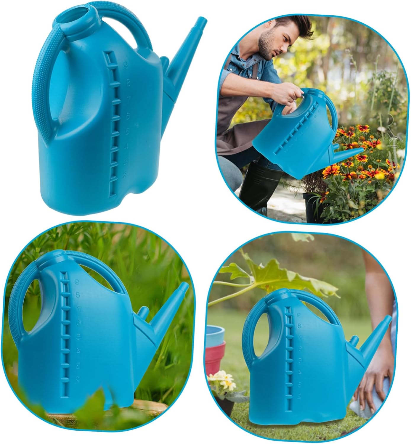 HANABASS 1pc Long Mouth Watering Can for Indoor and Outdoor Plants Plastic Watering Bottle Double Handle Design of Succulents and Flowers Blue