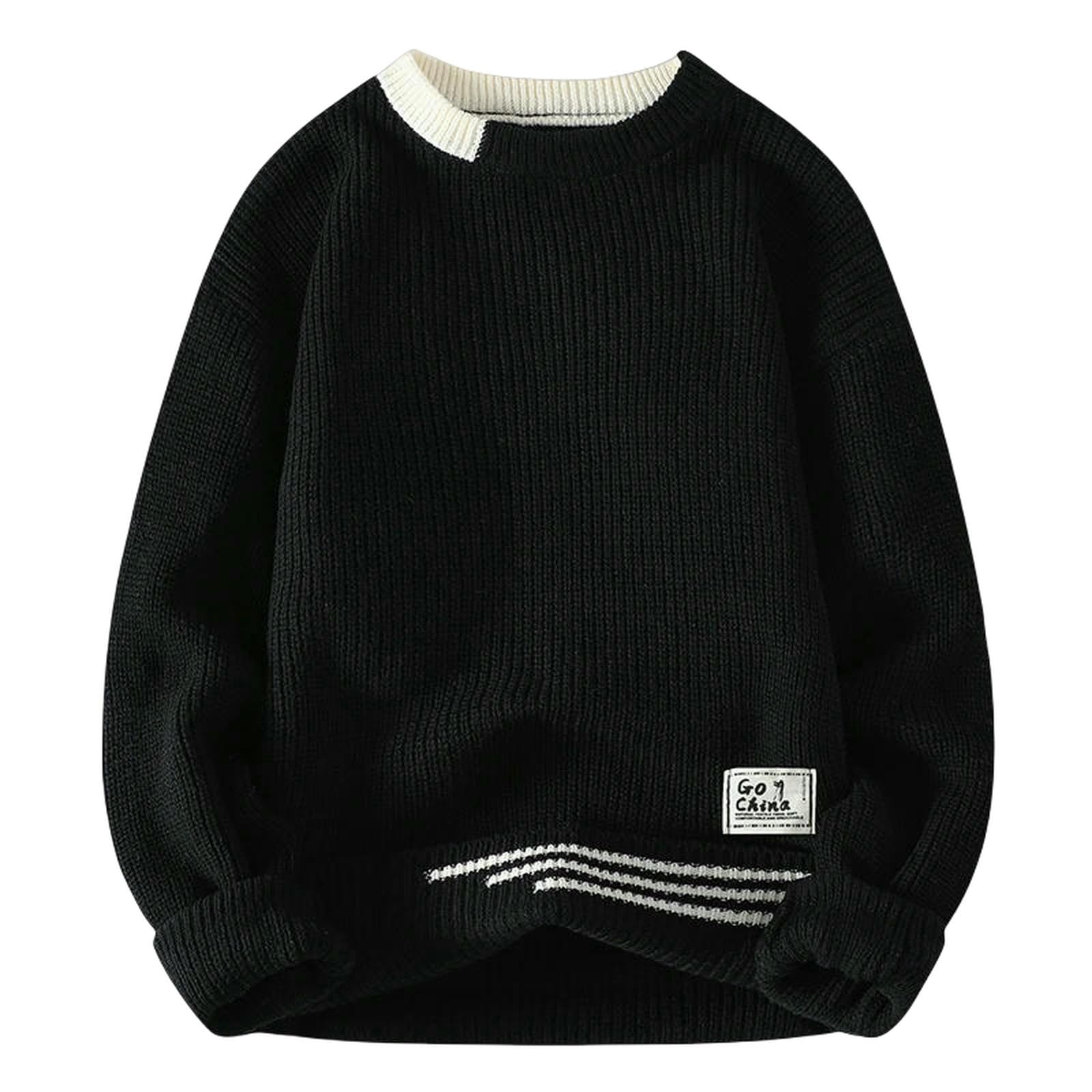 Maglione Uomo Autunno Inverno Pullover in Maglia Moda Lavorato A O-Collo Patchwork Maglieria Casual Maglioni Slim-nero-3xl
