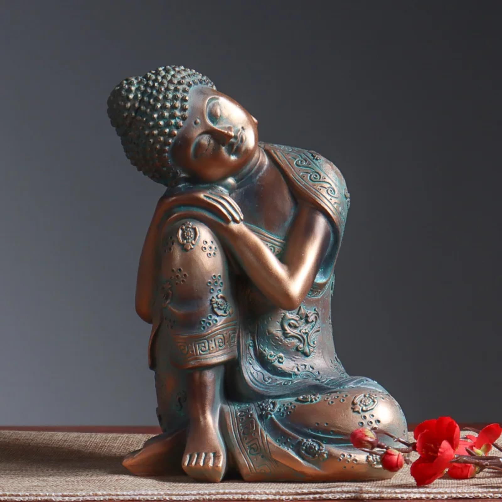 Statua di Buddha reclinabile in bronzo, 22 cm, per ingresso soggiorno, esposizione religiosa e ornamento Feng Shui
