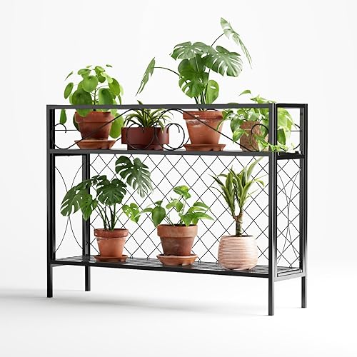 Zhongma Soporte de Plantas de Metal de 2 Niveles Estrecho y Resistente, 47.24L x 12.6 W x 35.43 H pulgadas, Estante de Plantas de Metal para