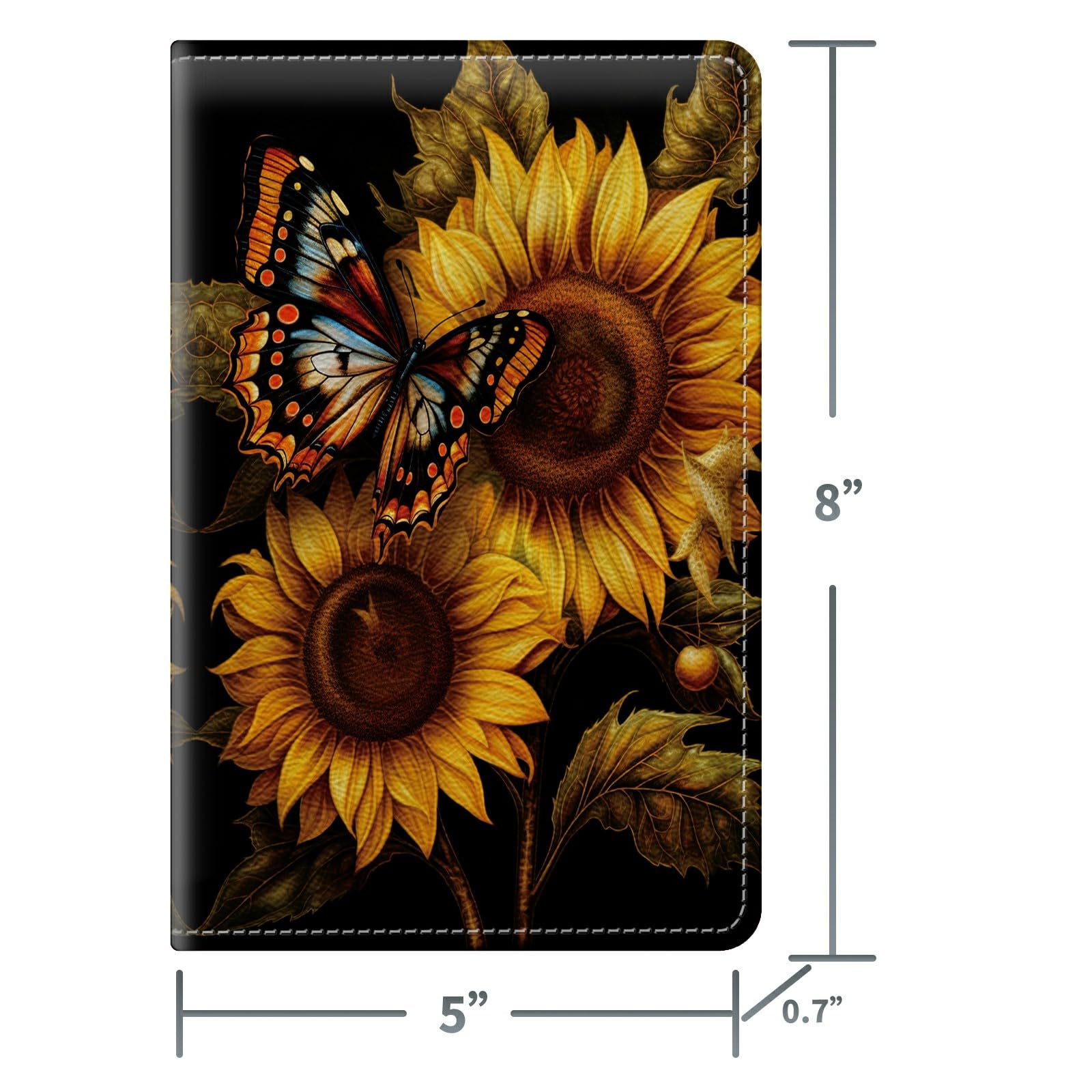Butterfly Sunflowers Cute Server Books for Waitress, Leather Waiter Book Server Wallet with Zipper Money Pocket, 5 * 8 Waitress Ticket Book Holder Restaurant Waitstaff Organizer with Pen Holder Fit