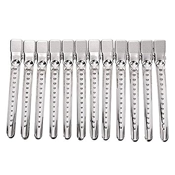 ZAUKY Salon Hairdressing Sectioning ividing Metal Clips For Hair Styling (Silver Section Clips(Set of 12pcs))