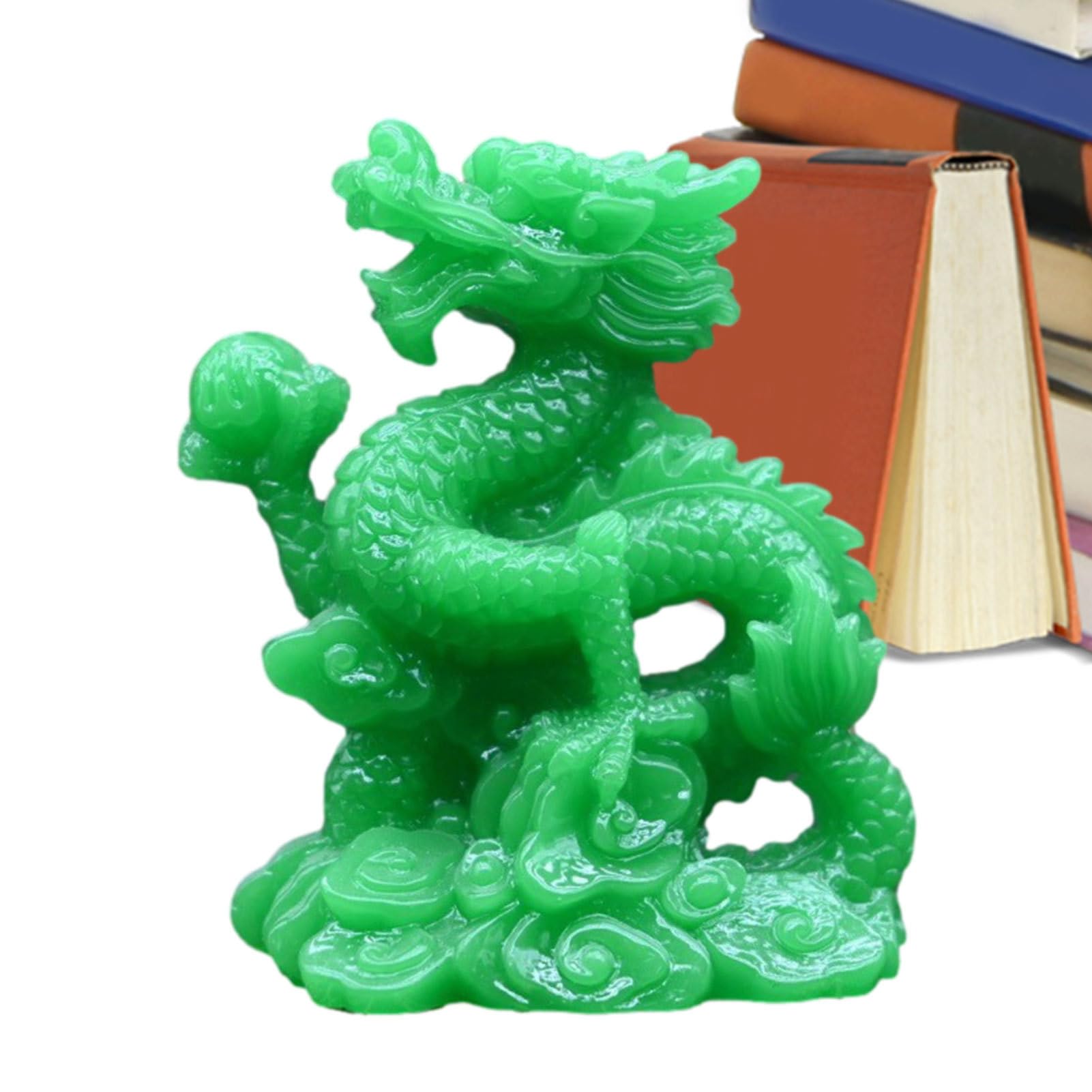 Fukamou Jade Resin Dragon Statue,Feng Shui Wealth Prosperity Statue | Year Dragon Sculpture, Green Dragon Sculptures, Chinese Feng Shui Dragon Collectibles, Desktop Decoration
