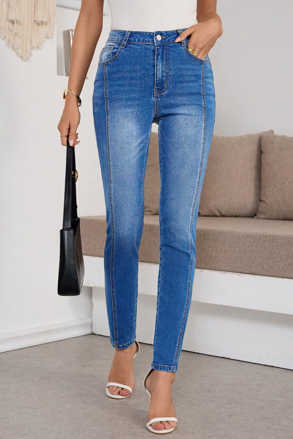 SHEWIN Women's Skinny Jeans Stretchy High Waisted Denim Jeggings Size 4-18 - Image 2