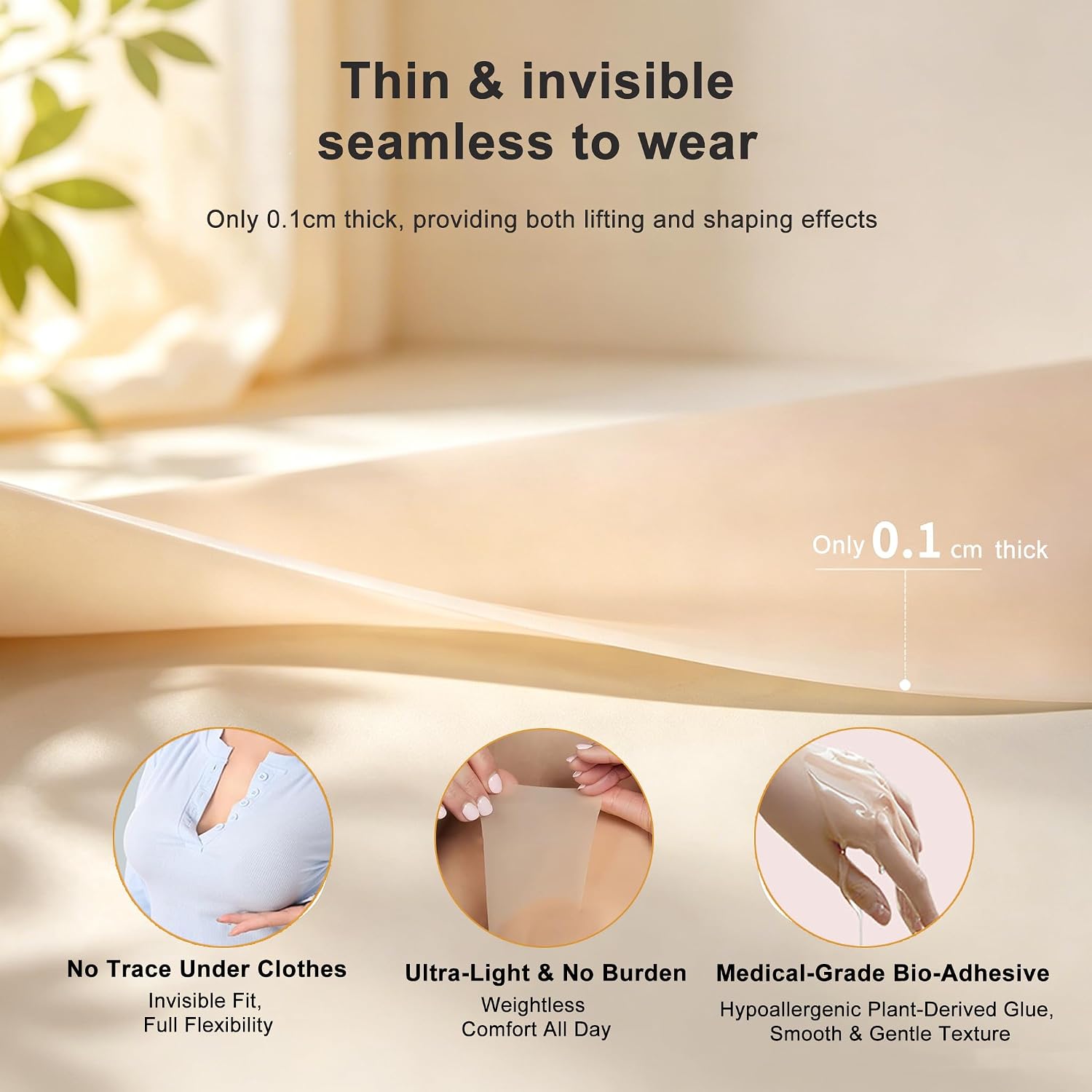 Silicone Boob Tape for Breast Lift & Push Up, Reusable Invisible Adhesive Tape with 4 Nipple Covers for A-G Cup