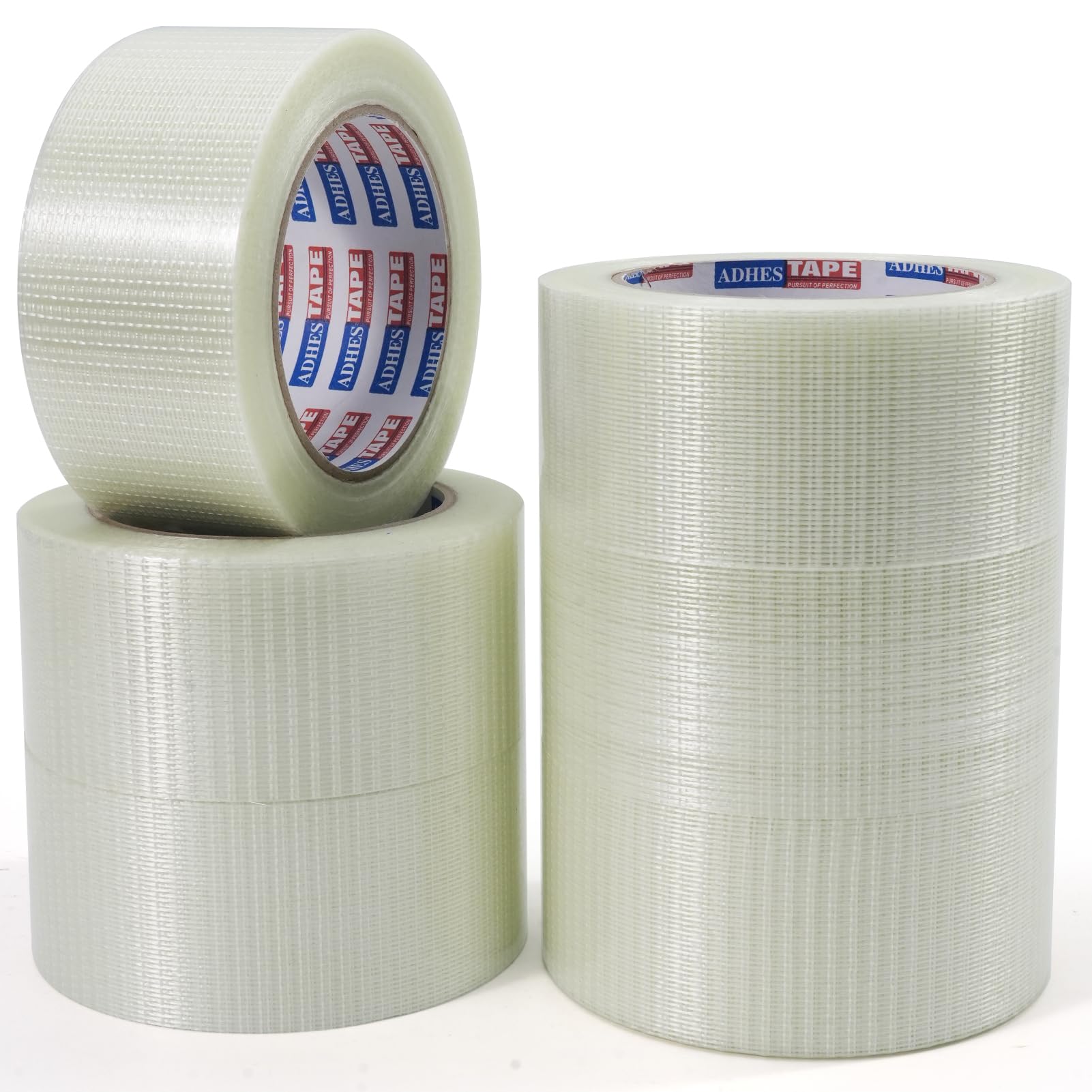 ADHES 6 Rouleaux 50mm x 32m Ruban Adhésif en Fibre de Verre - Renforcement et Cerclage, Bande Renforcée, Armé, Filament d'Emballage