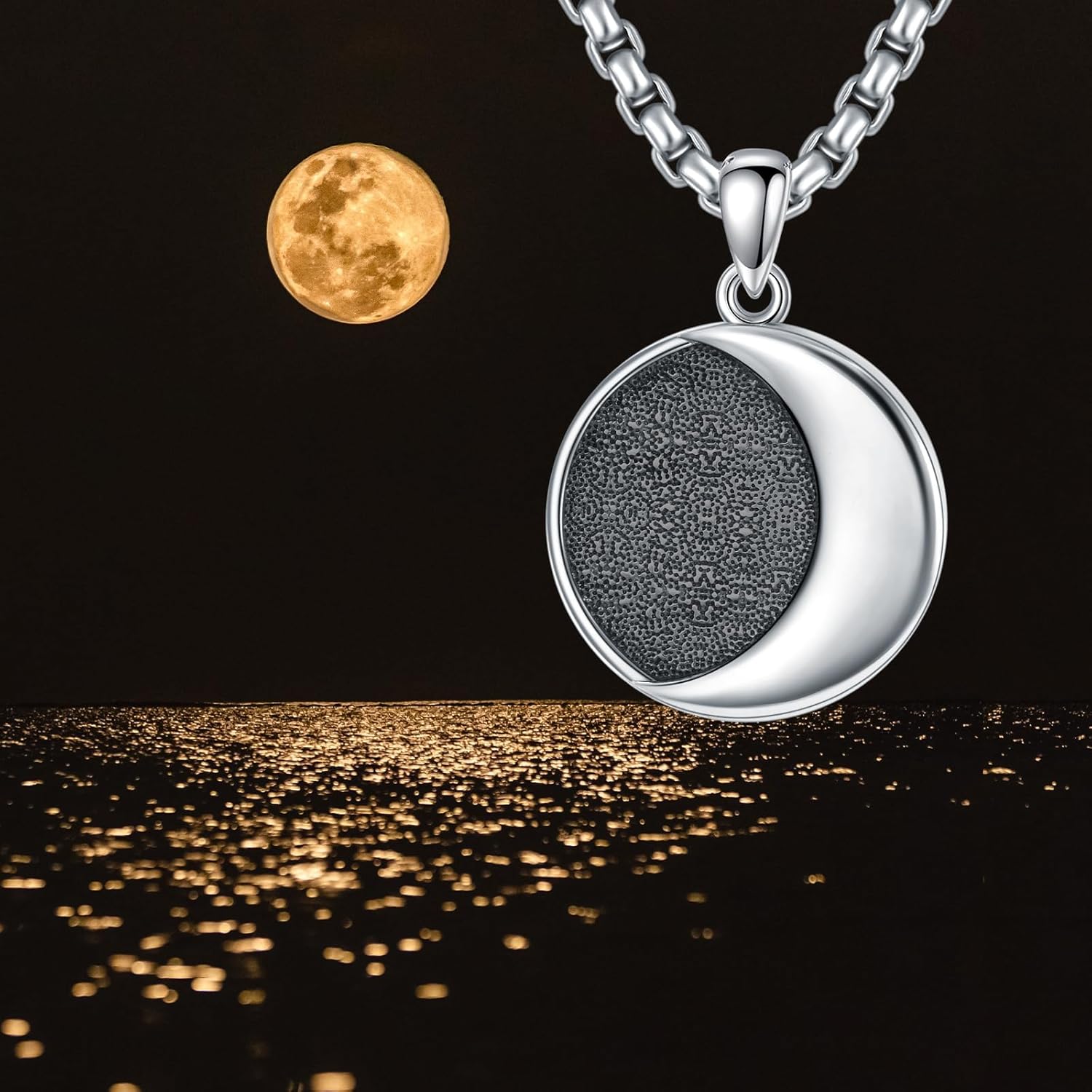 Moon Necklace 925 Sterling Silver Crescent Moon Coin Pendant Necklaces Jewelry Gift for Men Women - Image 5