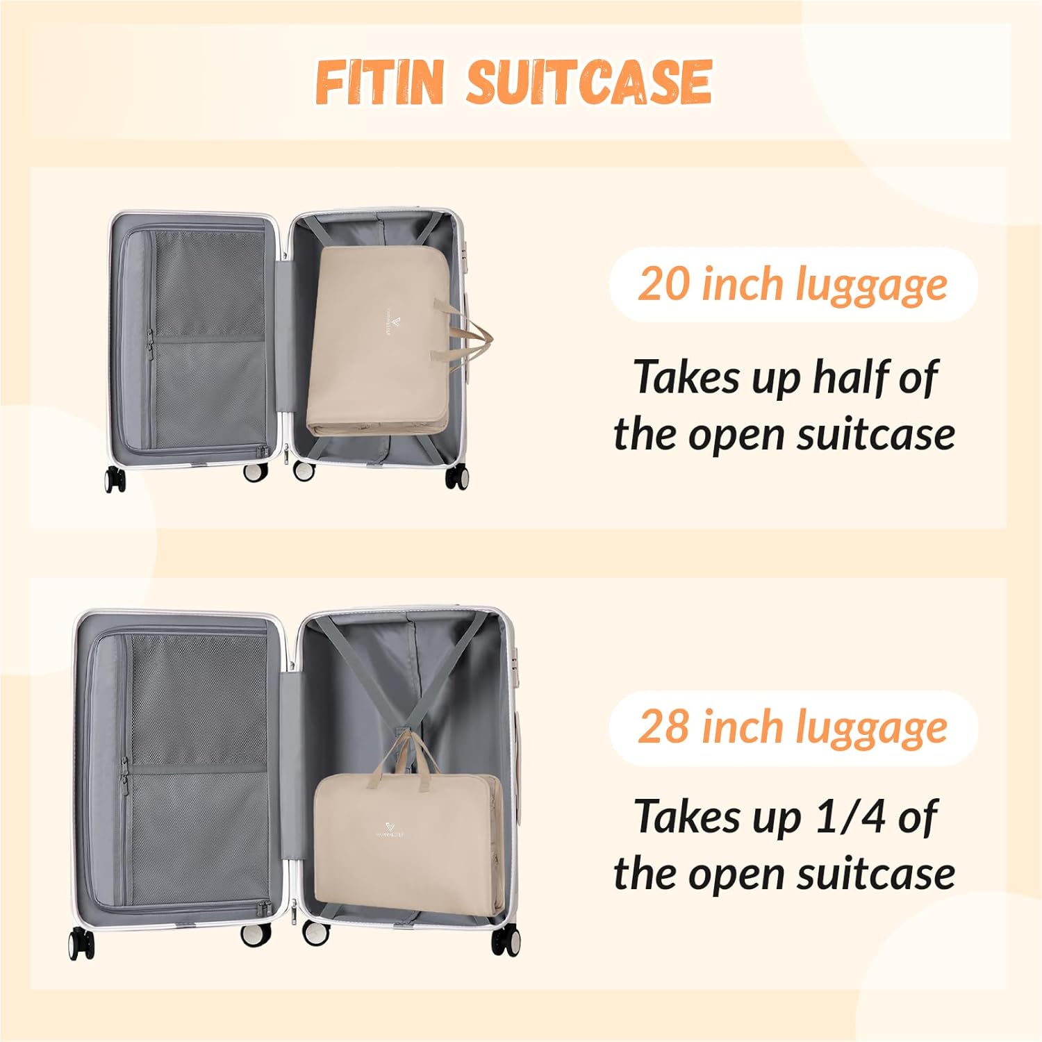 拡張可能な旅行用荷物オーガナイザー、スーツケースオーガナイザー、吊り下げ式旅行棚、旅行用パッキングキューブ(クリーム)。