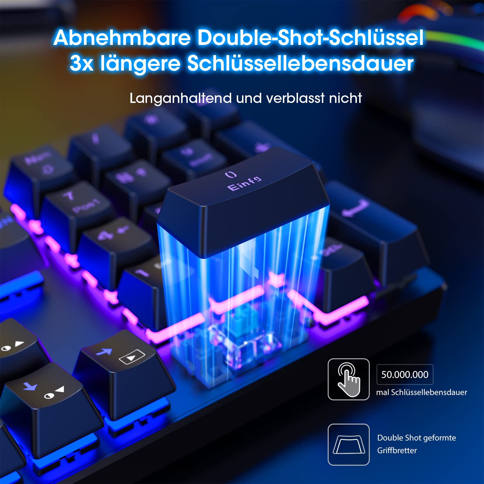 RisoPhy Mechanische Gaming-Tastatur, RGB 104 Tasten, ultraschlanke LED-Hintergrundbeleuchtung, kabelgebundene USB-Tastatur mit blauem Schalter