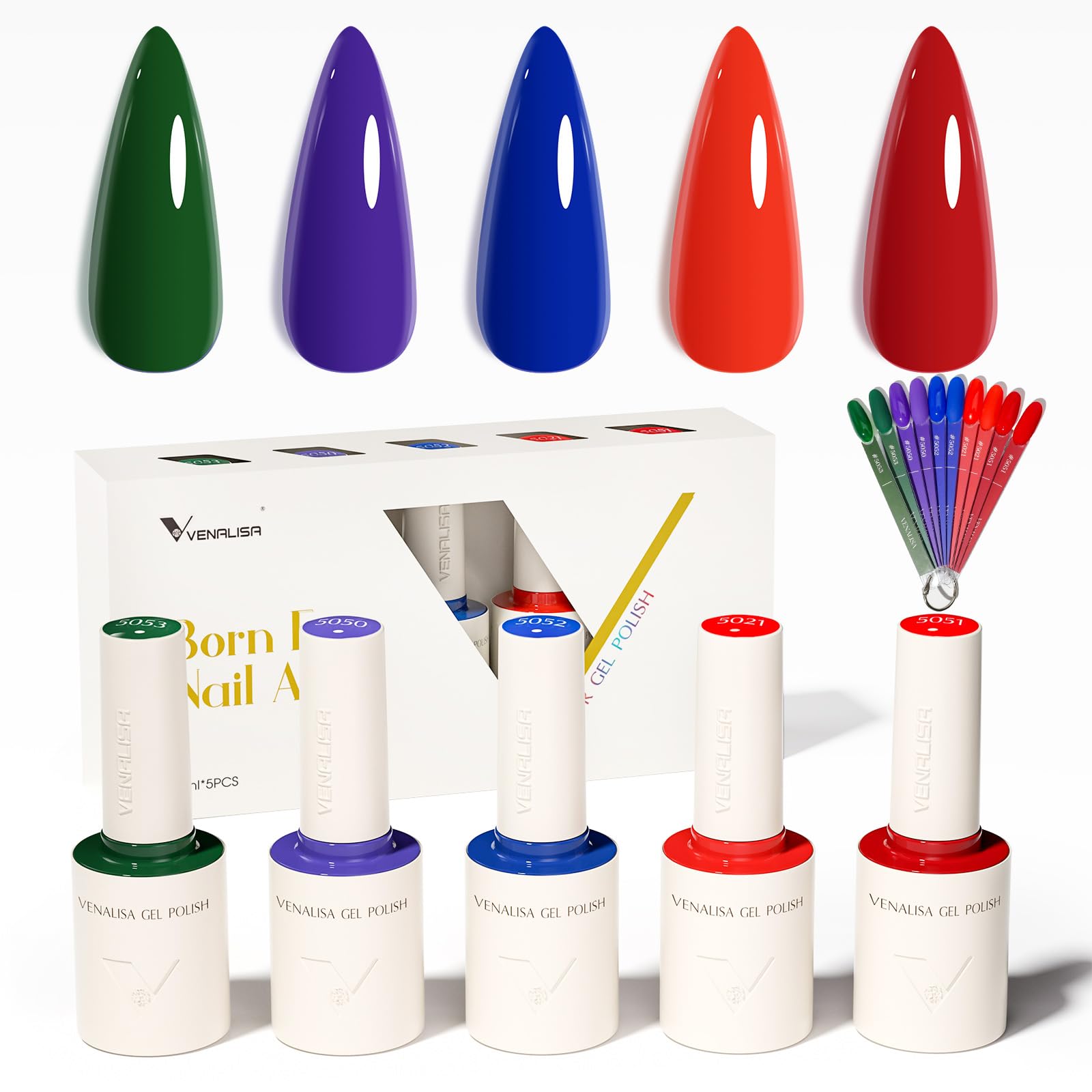 VENALISA Gel Nail Polish Set 5 Colors 10ML Gel Polish Kit Red Orange Purple Dark Green Navy Blue