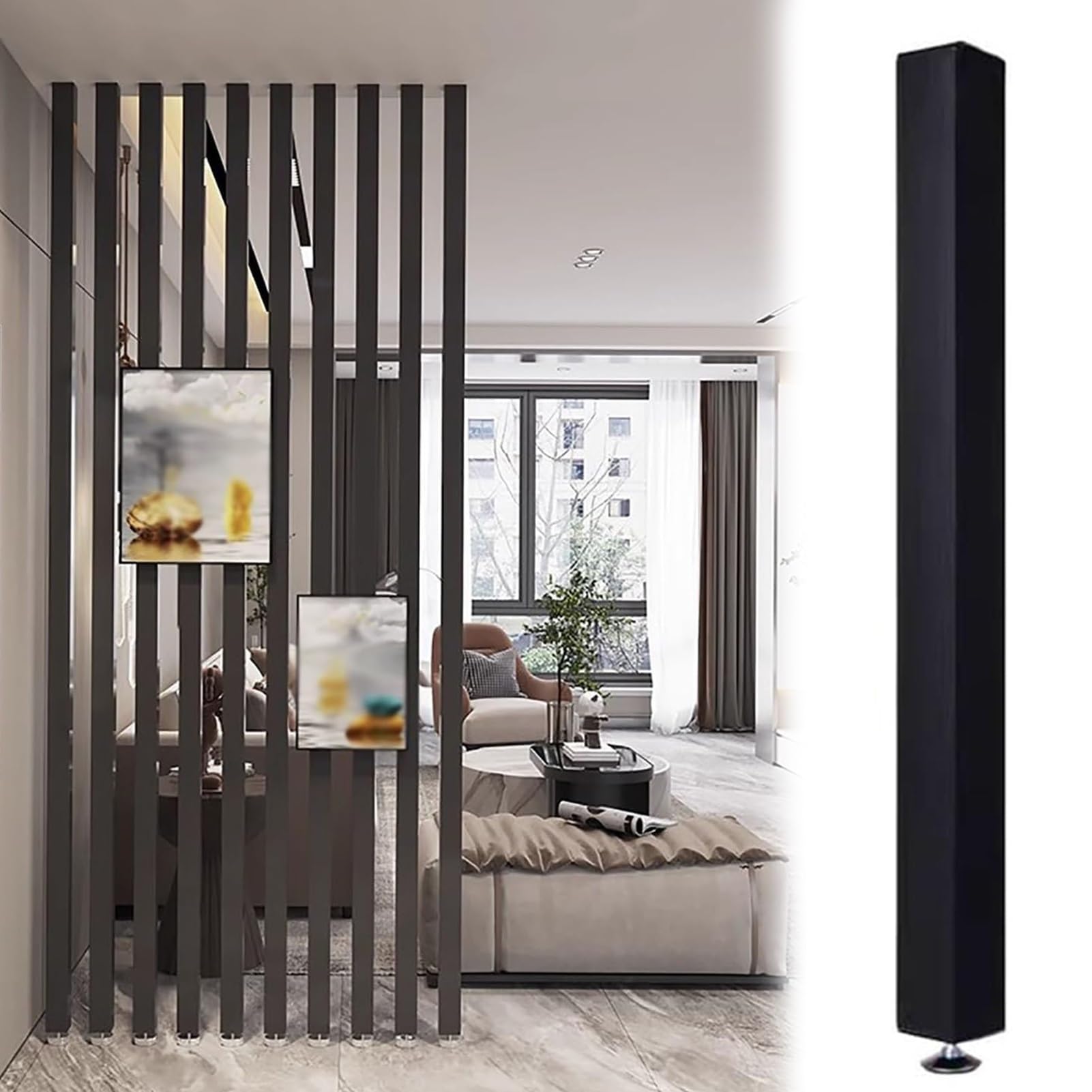 Room Divider Square Room Screens Partition Column with All Accessories, Wood Doorway Room Divider Pole for Floor to Ceiling, Simple Black Office Separator (Color : 1pc Height, Size : 110cm/43.3in/3.